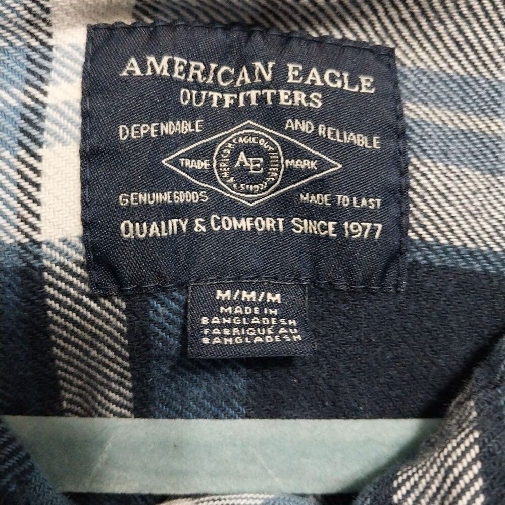 American Eagle Outfitters Men's Flannel Blue White Plaid Medium - Picture 5 of 7
